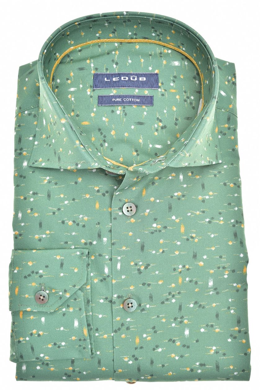 Zakelijk Ledub overhemd groen print 100% katoen normale fit