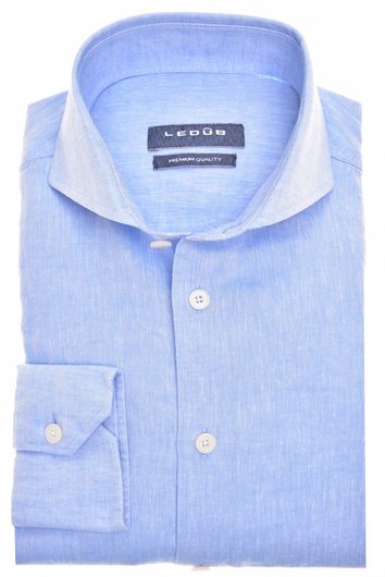 business overhemd Ledub Modern Fit lichtblauw effen linnen normale fit 
