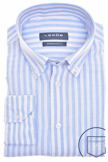 Ledub business overhemd normale fit lichtblauw wit gestreept linnen