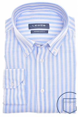 Ledub Ledub zakelijk overhemd Modern Fit New lichtblauw gestreept linnen