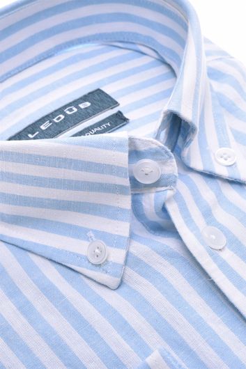 Ledub business overhemd normale fit lichtblauw wit gestreept linnen