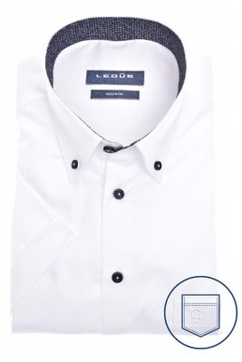 Ledub Ledub overhemd korte mouw wit effen met button down boord
