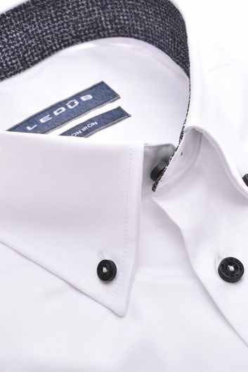 Ledub overhemd korte mouw wit effen met button down boord