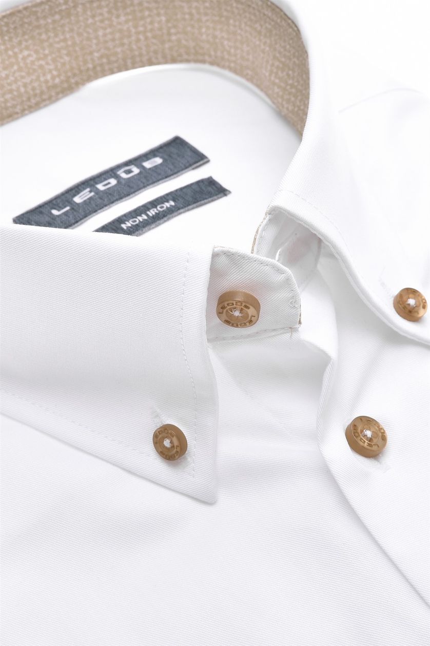 Ledub overhemd korte mouw wit effen katoen-stretch normale fit
