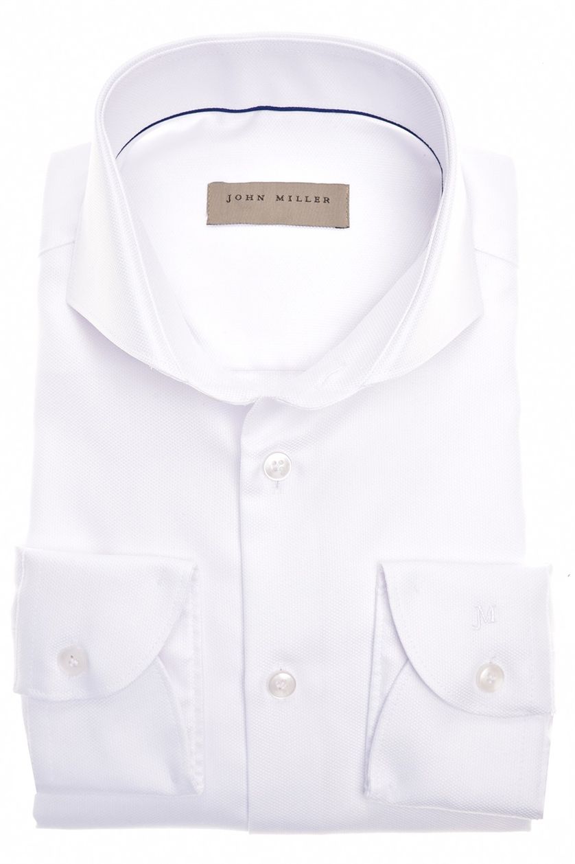 John Miller business overhemd wit met print katoen slim fit