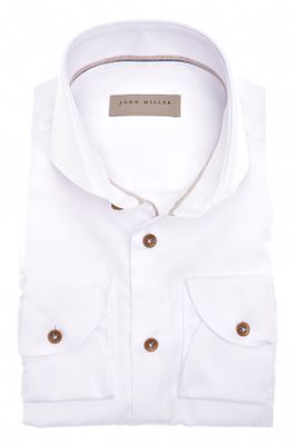 John Miller John Miller overhemd mouwlengte 7 slim fit wit effen katoen strijkvrij
