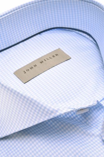 John Miller overhemd mouwlengte 7 John Miller Slim Fit slim fit lichtblauw geruit katoen