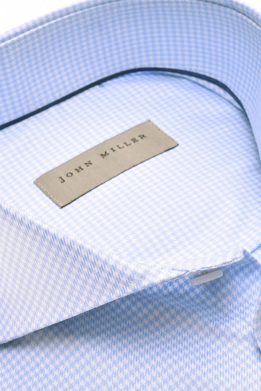 John Miller overhemd mouwlengte 7 lichtblauw geruit 100% katoen extra slim fit