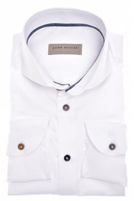John Miller John Miller overhemd mouwlengte 7 slim fit wit effen katoen met stretch