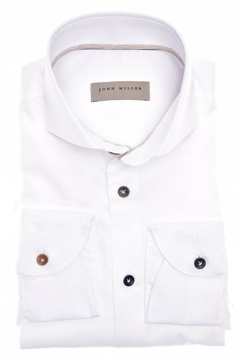 John Miller overhemd mouwlengte 7 wit effen katoen slim fit