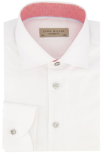 John Miller overhemd mouwlengte 7 John Miller Tailored Fit normale fit wit effen katoen