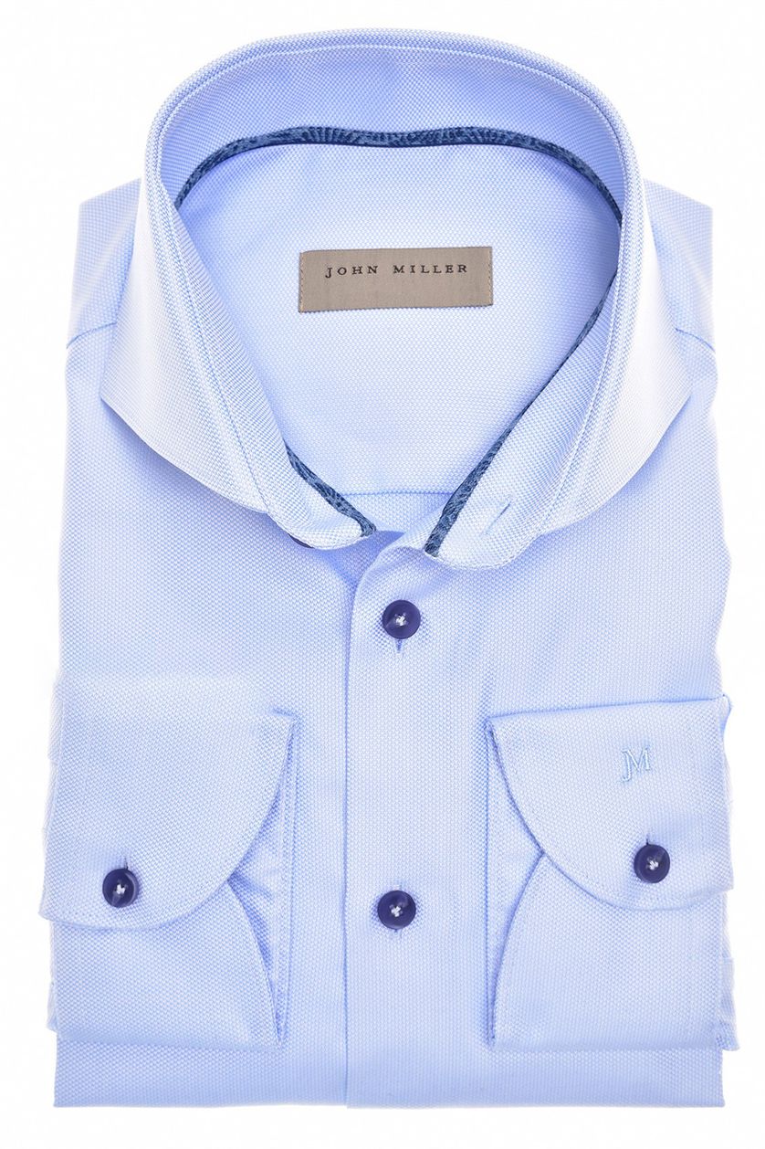 John Miller overhemd mouwlengte 7 lichtblauw effen 100% katoen slim fit