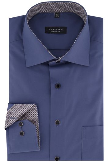 Eterna overhemd mouwlengte 7  wijde fit blauw effen 100% katoen