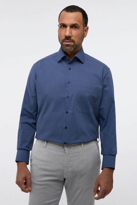 Eterna casual overhemd mouwlengte 7 Comfort Fit blauw katoen 