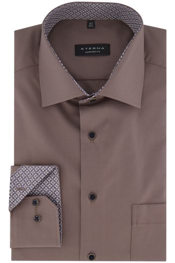 Eterna overhemd mouwlengte 7 Comfort Fit bruin effen 100% katoen