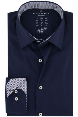 Eterna Eterna business overhemd mouwlengte 7 Modern Fit donkerblauw effen 100% katoen