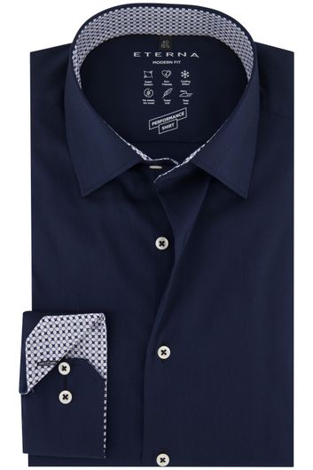 Eterna zakelijk overhemd mouwlengte 7 normale fit donkerblauw katoen