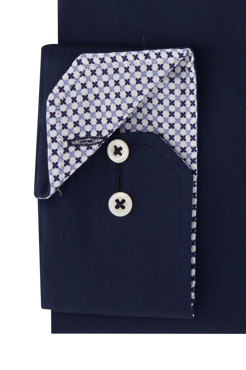 Eterna business overhemd mouwlengte 7 Modern Fit donkerblauw effen 100% katoen