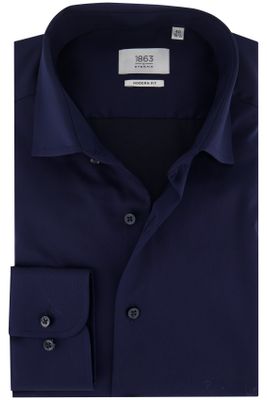 Eterna Eterna overhemd mouwlengte 7 Modern Fit normale fit donkerblauw effen katoen 100%