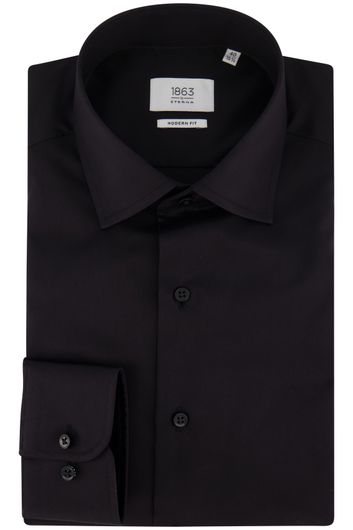 Eterna overhemd mouwlengte 7 Modern Fit semi-wide spread boord zwart effen