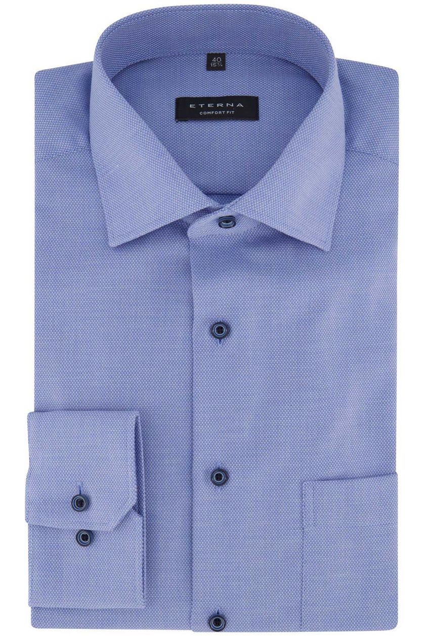 Eterna overhemd mouwlengte 7 Comfort Fit borstzak blauw effen wijde fit