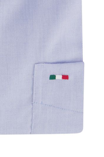 Portofino casual overhemd korte mouw regular fit blauw effen katoen geruite kraag