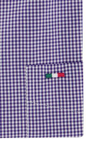 Portofino casual overhemd korte mouw regular fit blauw geruit katoen met logo