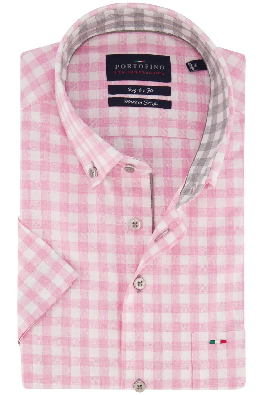 Portofino overhemd korte mouw roze geruit