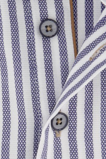 Portofino casual overhemd korte mouw regular fit blauw wit gestreept katoen