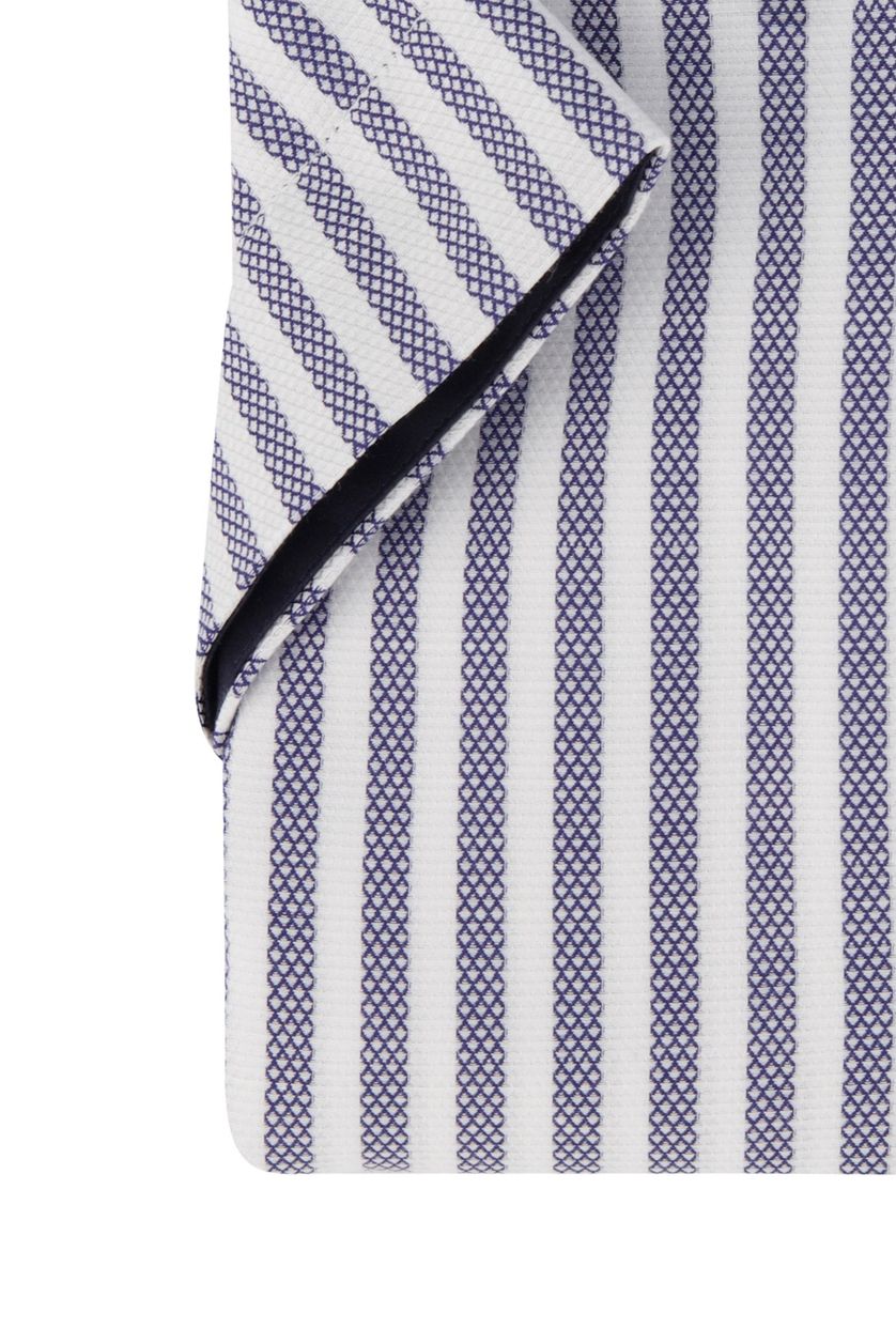 Portofino casual overhemd korte mouw blauw wit gestreept katoen regular fit