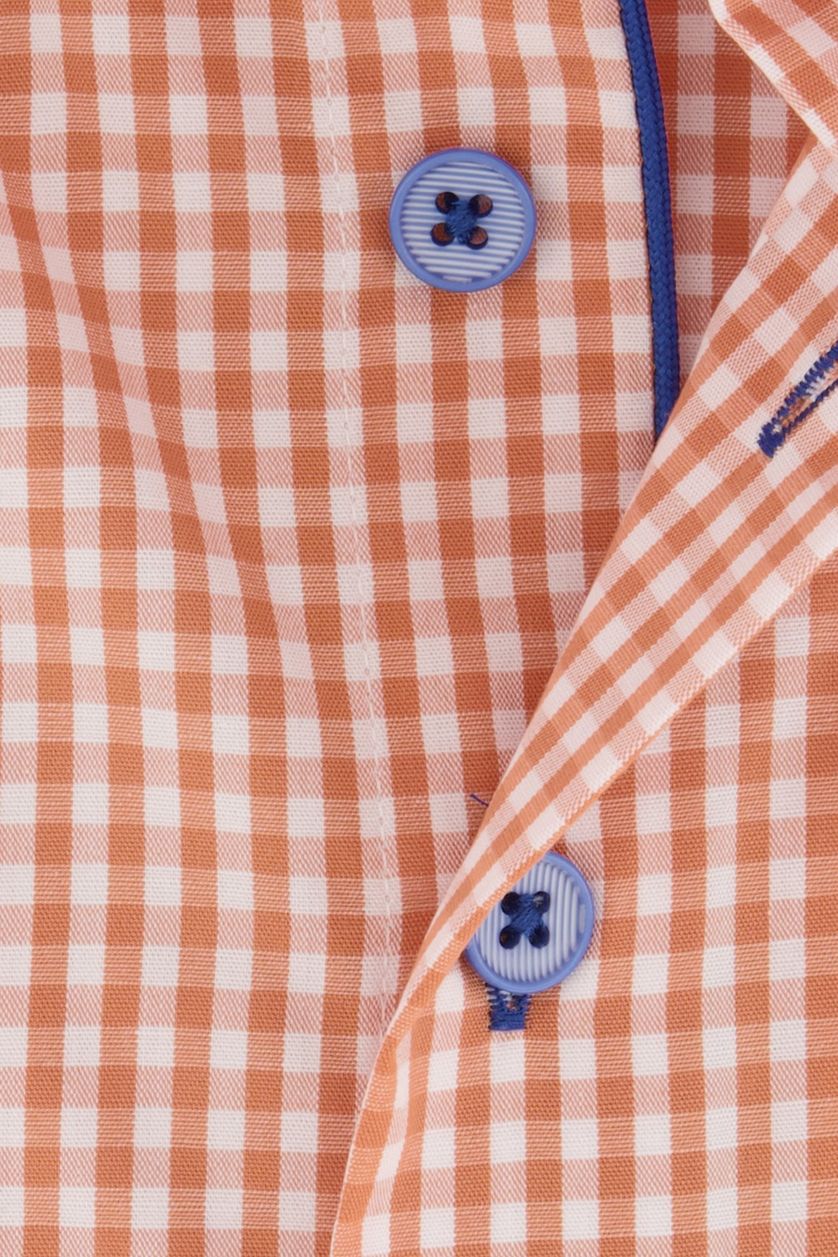 Portofino casual overhemd korte mouw button-down oranje geruit katoen regular fit