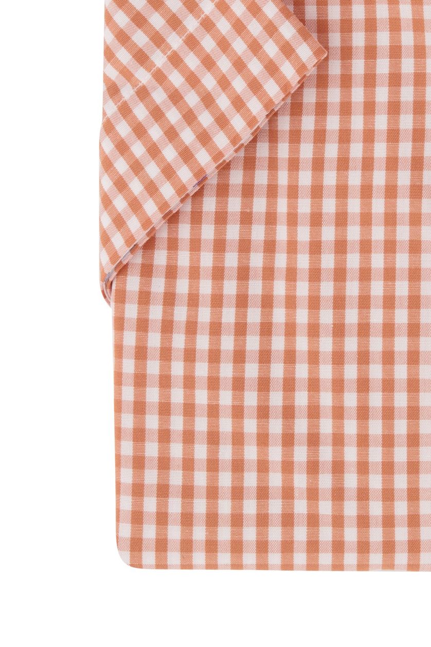 Portofino casual overhemd korte mouw button-down oranje geruit katoen regular fit