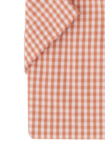 Portofino casual overhemd korte mouw regular fit oranje geruit button-down katoen