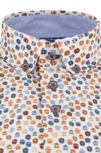 Portofino casual overhemd korte mouw regulair fit wit en multicolor geprint katoen