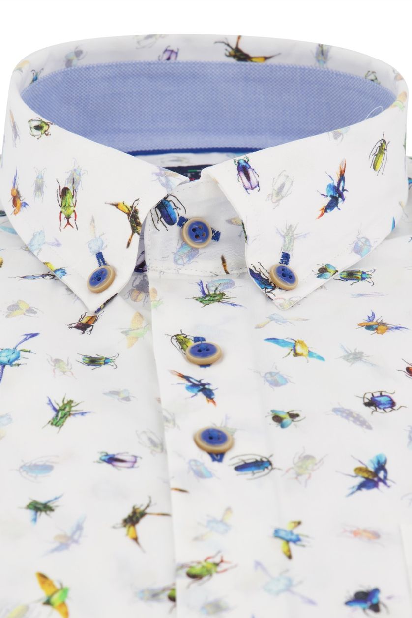 Portofino casual overhemd korte mouw wit insecten print katoen regular fit