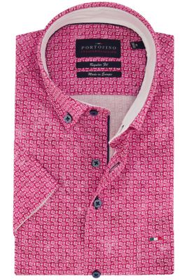 Portofino casual overhemd korte mouw Portofino roze geprint katoen wijde fit 