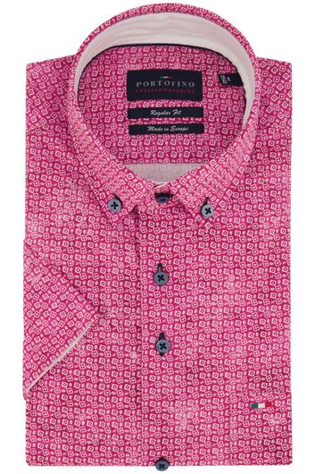 casual overhemd korte mouw Portofino roze geprint katoen wijde fit 