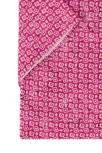 Portofino casual overhemd katoen korte mouw regular fit roze wit geprint
