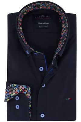 Portofino Portofino overhemd tailored fit mouwlengte 7 donkerblauw