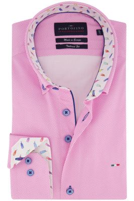 Portofino Portofino casual overhemd mouwlengte 7 tailored fit roze geprint met logo