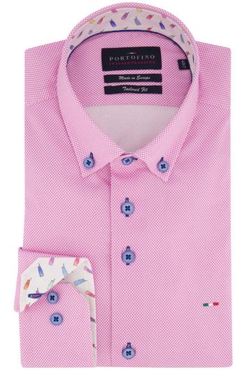 Portofino casual overhemd mouwlengte 7 tailored fit roze geprint met logo