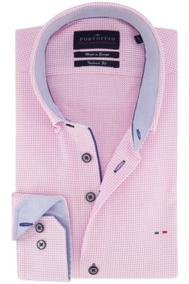 Portofino Portofino casual overhemd mouwlengte 7 lichtroze geprint katoen tailored fit