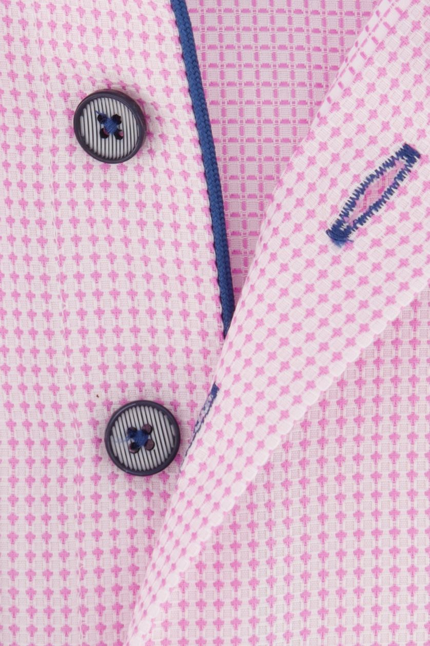 Portofino casual overhemd mouwlengte 7 lichtroze geprint katoen tailored fit