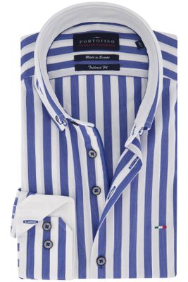 Portofino Portofino overhemd tailored fit blauw wit gestreept mouwlengte 7