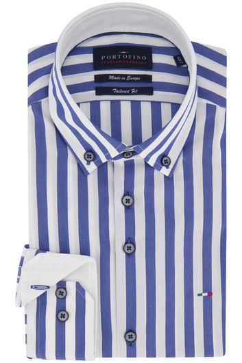 Portofino tailored fit overhemd mouwlengte 7 blauw wit gestreept