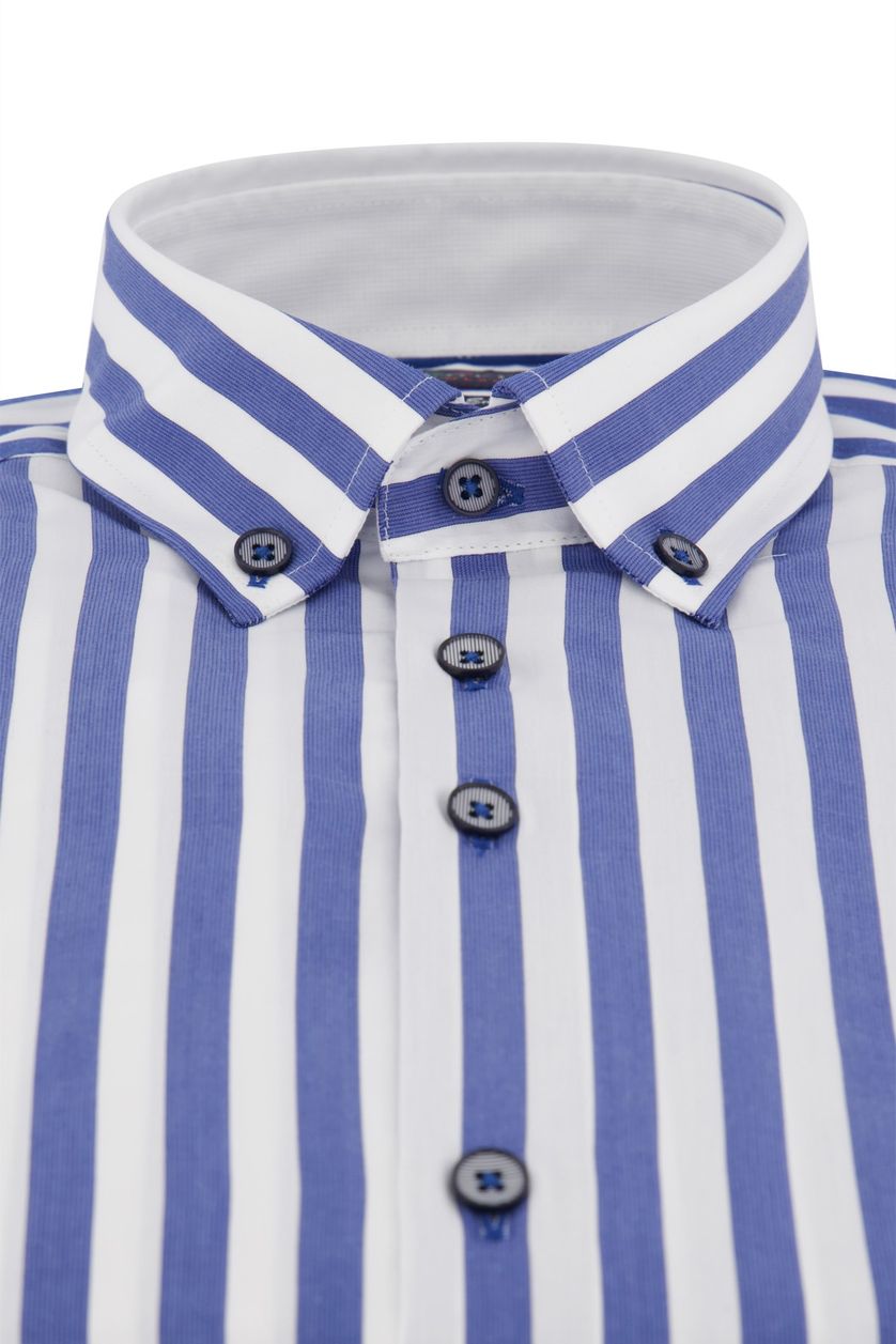 Portofino overhemd tailored fit blauw wit gestreept mouwlengte 7