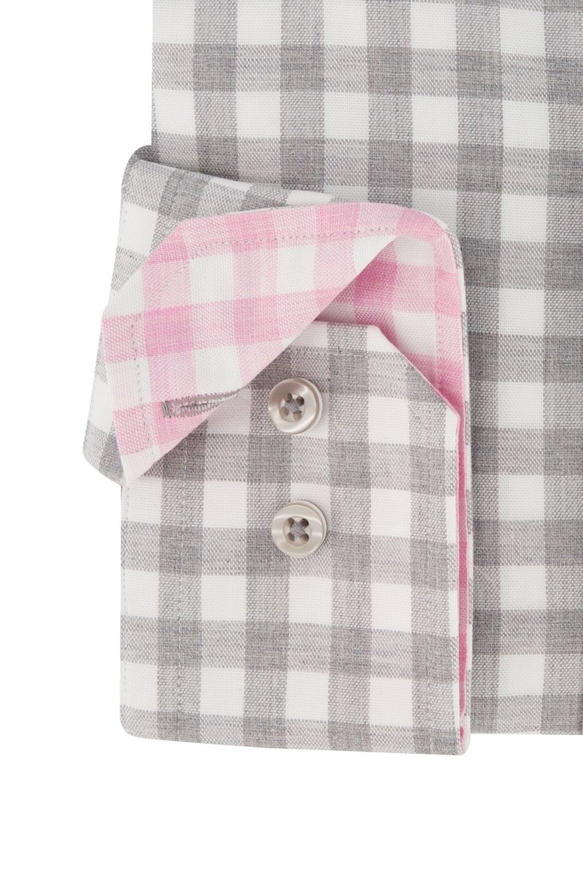 Portofino overhemd grijs met roze mouwlengte 7  tailored fit