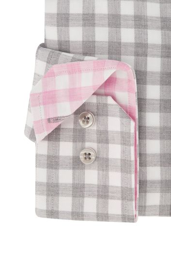 Portofino overhemd tailored fit mouwlengte 7  Grijs met roze