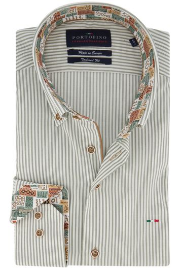 Portofino overhemd tailored fit mouwlengte 7 gestreept groen met wit