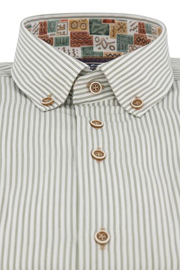 Portofino overhemd tailored fit mouwlengte 7 gestreept groen met wit